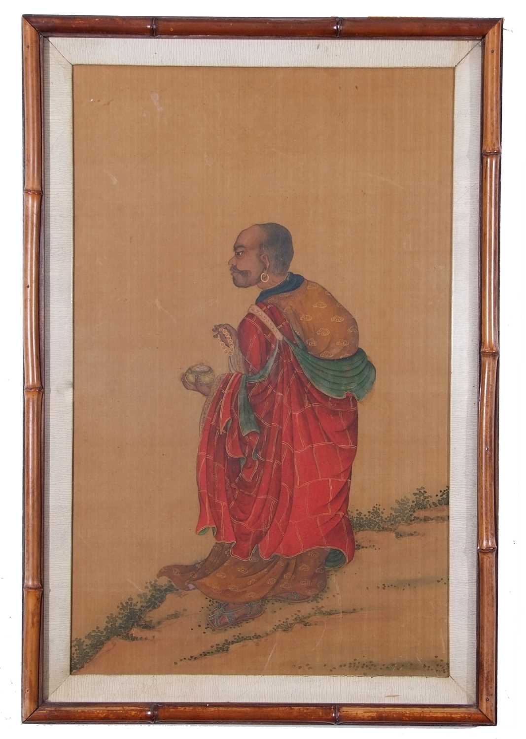 Oriental School, Late 19th Century, Study of an elderly man, carrying beads and a bowl, Ink and - Image 2 of 3