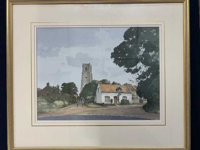 Stanley Orchant, (British 1920-2005), Happisburgh Church, watercolour, signed,14x19ins, framed and - Image 2 of 5