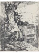 John Crome (British, 1768-1821) Old Cartwheels Beside a Ruined Shelter, Softground etching, on
