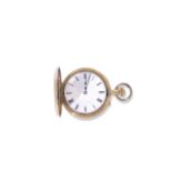 Ladies last quarter of 19th/first quarter of 20th century 18c gold half hunter fob watch with button