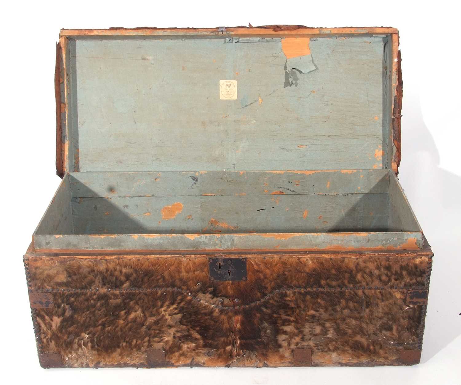 19th century pony skin mounted trunk of rectangular form, the lid with brass studded initials ' - Image 4 of 6