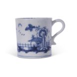 Early Lowestoft porcelain coffee can with a house and trees and island scene verso, the interior rim