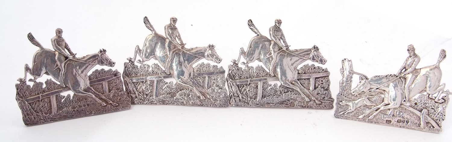 Of equestrian interest - a fine set of four late Victorian silver menu holders in the form of horses - Image 3 of 5