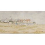 John Hunt (British 20th Century), Beach Huts, Southwold , Pencil, watercolour, signed.