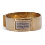 Ladies last quarter of 20th century designer type gold plated bangle watch, French made by Lanvin,
