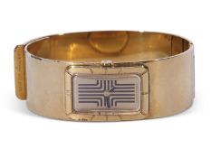 Ladies last quarter of 20th century designer type gold plated bangle watch, French made by Lanvin,