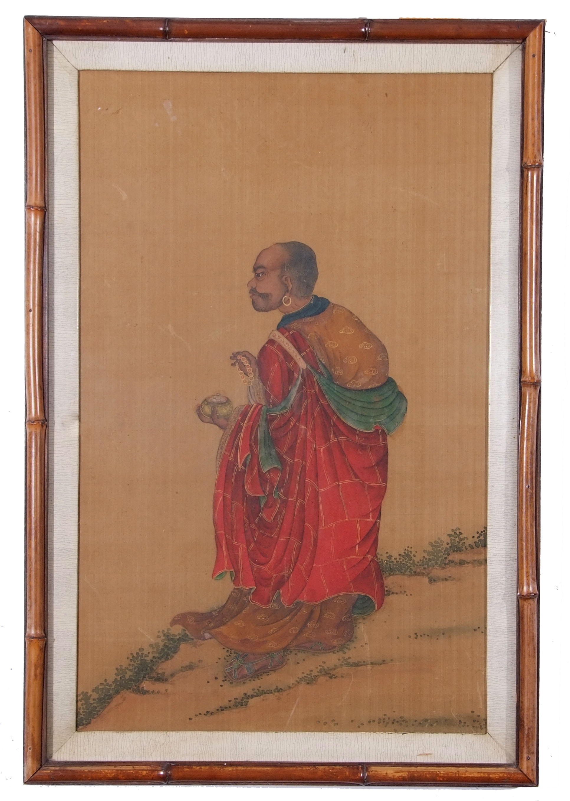 Oriental School, Late 19th Century, Study of an elderly man, carrying beads and a bowl, Ink and - Image 3 of 3