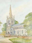 Jack Goddard (British 1906-1984), Woolpit Chruch, Suffolk, Watercolour, signed. 14x11ins