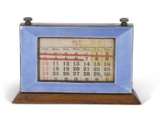Walnut cased hallmarked silver and enamel fronted perpetual desk calendar (patent number 9964),