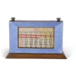 Walnut cased hallmarked silver and enamel fronted perpetual desk calendar (patent number 9964),