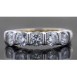 Five stone diamond half hoop ring featuring five round brilliant cut diamonds, 1.00ct total wt
