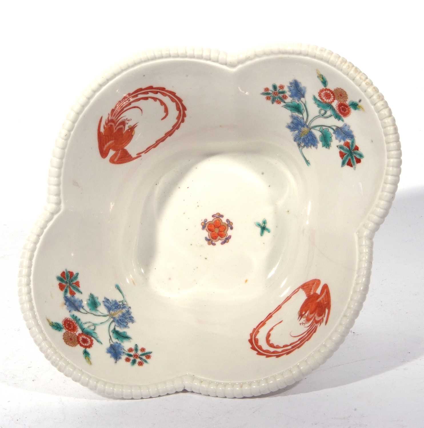 Very rare Chelsea raised anchor period quatrefoil basket decorated to the interior with a Kakiemon - Image 7 of 7