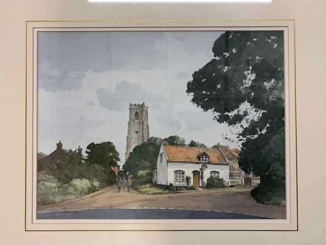 Stanley Orchant, (British 1920-2005), Happisburgh Church, watercolour, signed,14x19ins, framed and - Image 3 of 5