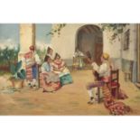 Iberian School, 20th Century, genre scene, depicting a figure singing on a veranda , Oil on board,