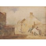 John Thirtle (British, 1777-1839) A courtyard scene with a figure next to a Cob , Watercolour,