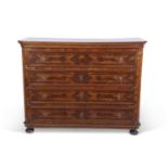 Austrian parquetry inlaid walnut and rosewood chest of four long drawers, later fitted with a