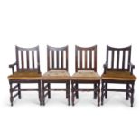 Set of 10 17th century and later oak dining chairs, all with concave cresting rails supported by