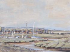 Desmond Cossey (British, b.1940), Blakeney Village , Oil on board, signed. 11x15.5ins