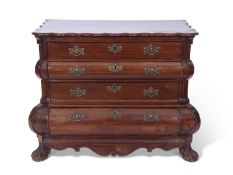 19th century Dutch bombe chest, the shaped top over a body with four long drawers and front paw