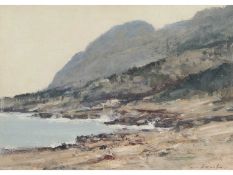 Ian Houston (British, 1934-2021), Majorca, Rocky Coastline , Oil on panel, signed. 9x13ins