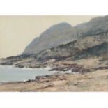 Ian Houston (British, 1934-2021), Majorca, Rocky Coastline , Oil on panel, signed. 9x13ins