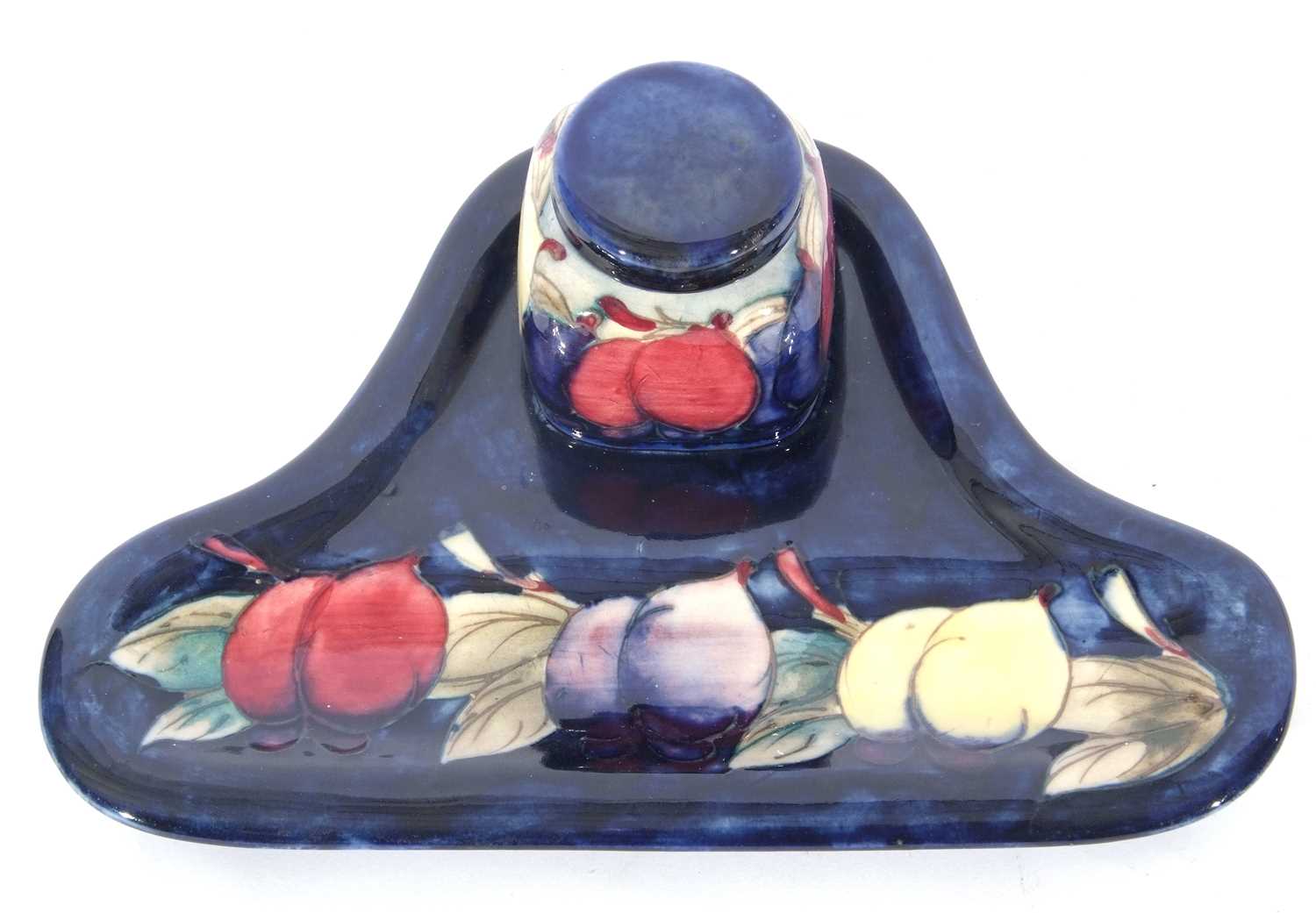 Mid-20th century Moorcroft pottery inkwell with the Wisteria pattern, stamp and signature to base, - Image 3 of 8