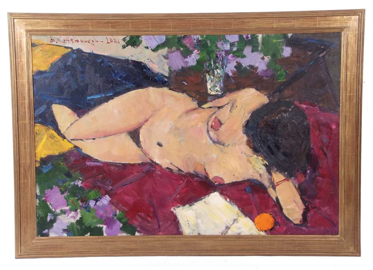 Russian School, Contemporary, A Reclining Female Nude , Oil on canvas, indistinctly signed. - Image 2 of 3
