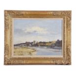 Ian Houston (1934-2021), Windsor Castle from the Thames , Oil on board, signed. 12x16ins