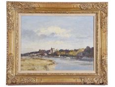 Ian Houston (1934-2021), Windsor Castle from the Thames , Oil on board, signed. 12x16ins