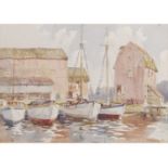 Albert Charles Ribbans (British, 1903-1966), Woodbridge Harbour and a further scene of boats at