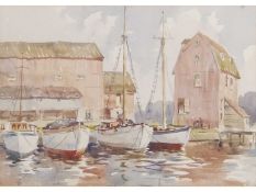 Albert Charles Ribbans (British, 1903-1966), Woodbridge Harbour and a further scene of boats at