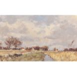 Owen Waters (British, 1916-2004), Marshes at Acle Norfolk, Oil on board, signed. 12x19ins