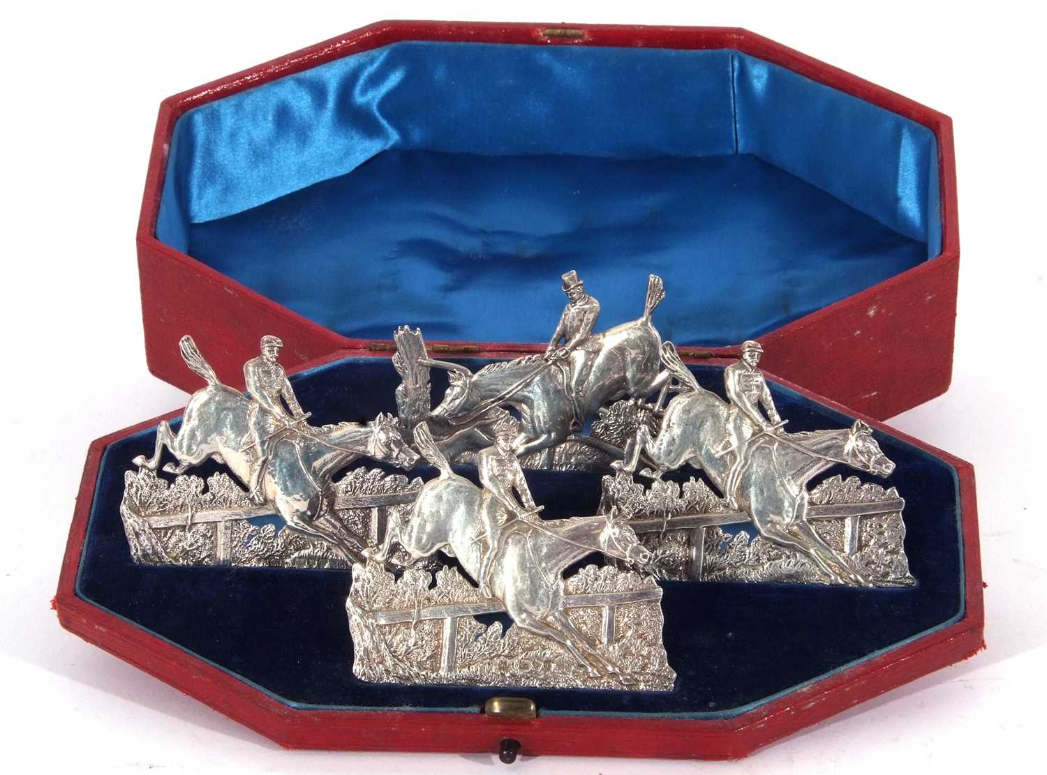 Of equestrian interest - a fine set of four late Victorian silver menu holders in the form of horses - Image 2 of 5