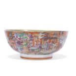 Large 18th century Qianlong period Mandarin style pattern punch bowl, 28cm diam (some repair)