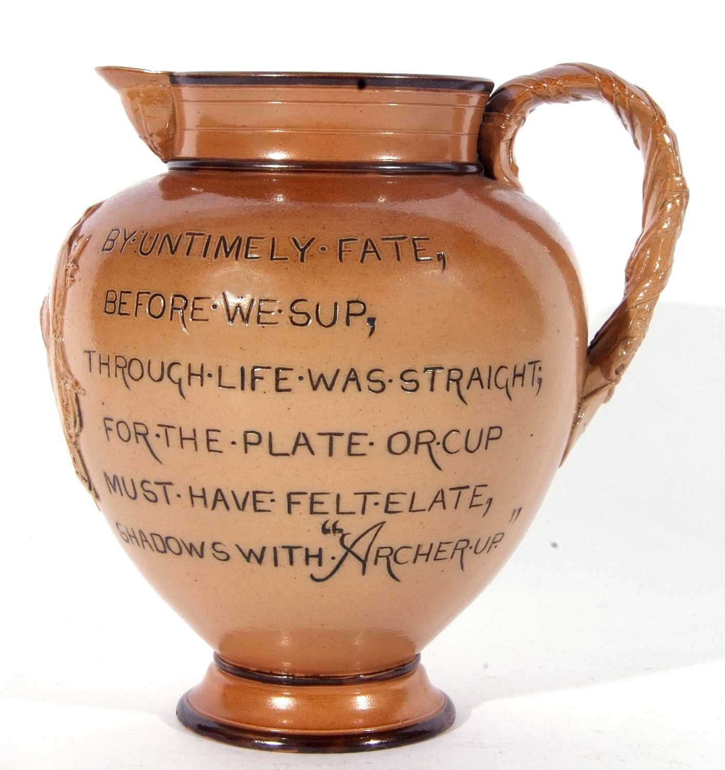 Doulton Lambeth commemorative jug made for John Mortlock commemorating the jockey Fred Archer with - Image 4 of 6