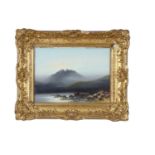 Wilfred Gaton (British, 20th Century), Glamis from Loch Sligachan , Gouache on card, signed.