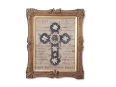 An unusual early 20th century needlework and mixed media picture with Psalm 73.23 written in