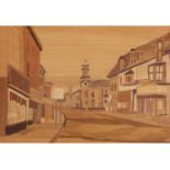Ronald Symonds (British, 1932-2007) St George Church, Gt. Yarmouth, Marquetry. 8x11ins