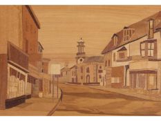 Ronald Symonds (British, 1932-2007) St George Church, Gt. Yarmouth, Marquetry. 8x11ins