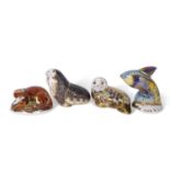 Quantity of Royal Crown Derby paperweights, gold stoppers, including Guppy, (272/2500), further