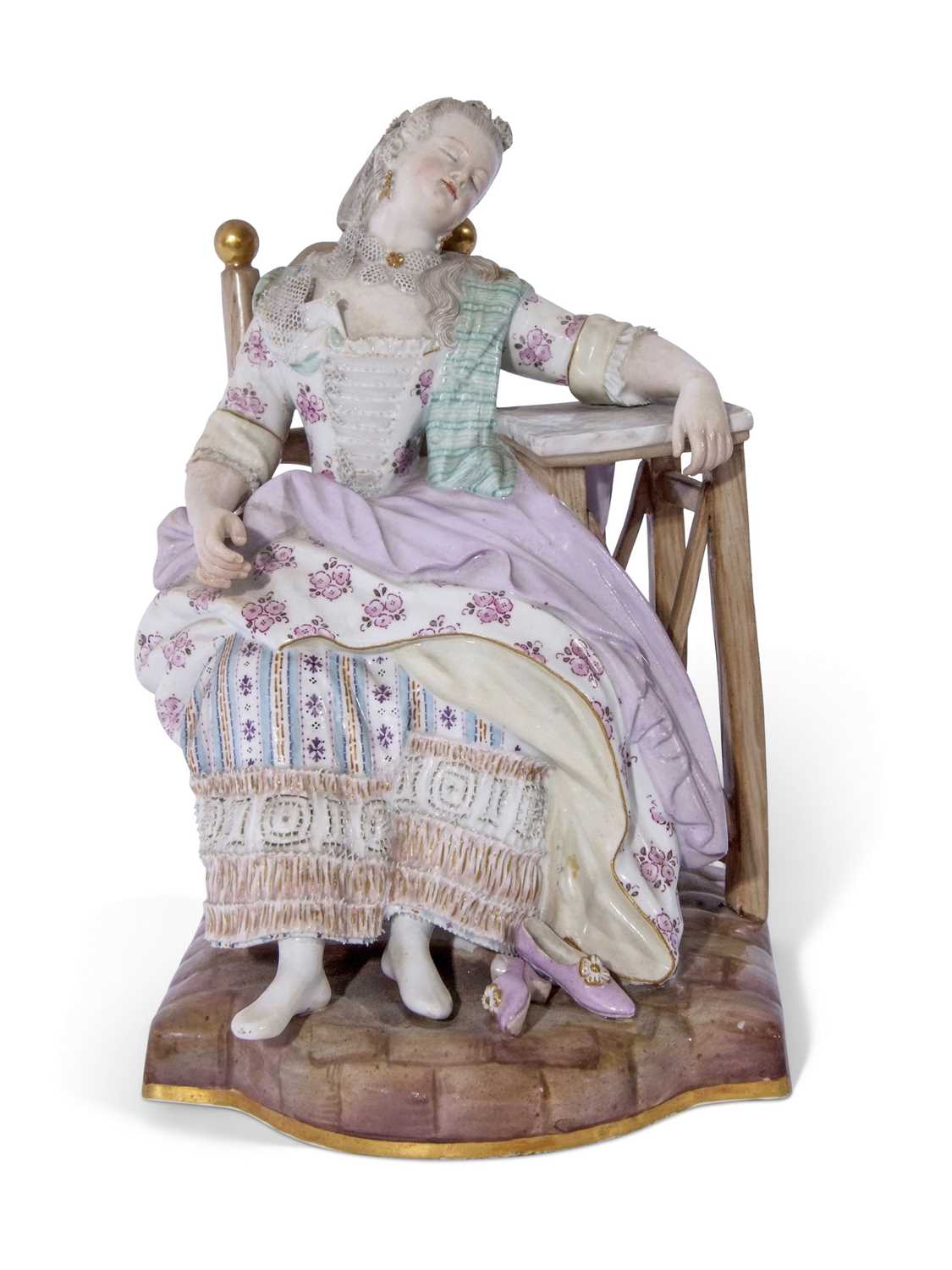 Large Meissen 19th century figure of Sleeping Louise with blue crossed swords marks and impressed