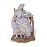 Large Meissen 19th century figure of Sleeping Louise with blue crossed swords marks and impressed