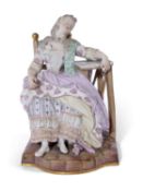 Large Meissen 19th century figure of Sleeping Louise with blue crossed swords marks and impressed