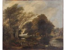 James Stark (British, 1794-1859), Wooded Landscape by a River., Oil on canvas, unframed. 19x24ins