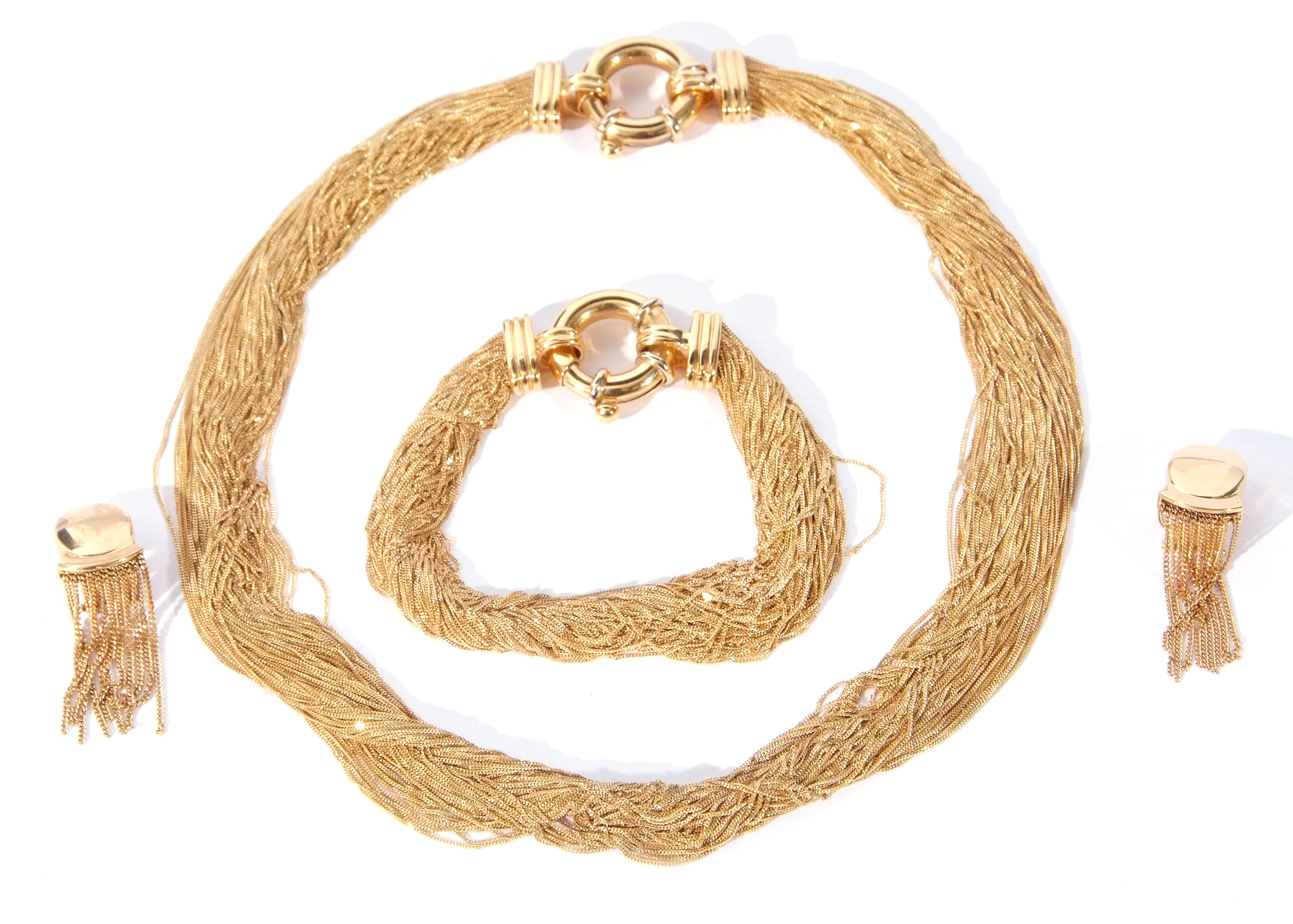 Modern Venetian 750 stamped multi-trace chain necklet, together with matching bracelet, and a pair - Image 4 of 5