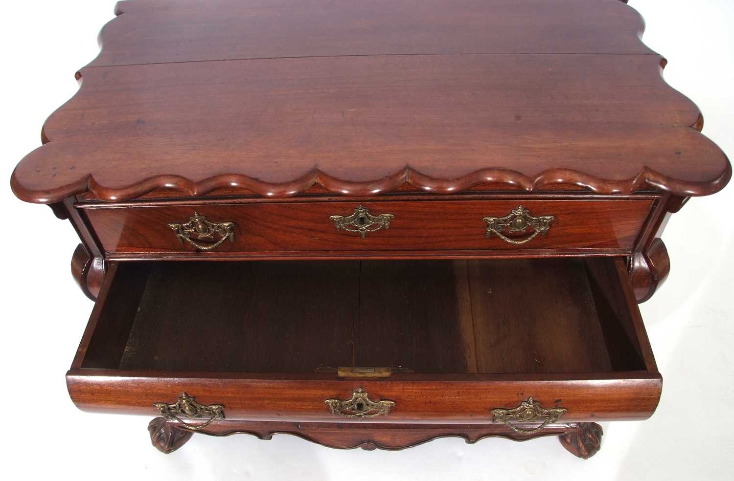 19th century Dutch bombe chest, the shaped top over a body with four long drawers and front paw - Image 3 of 3
