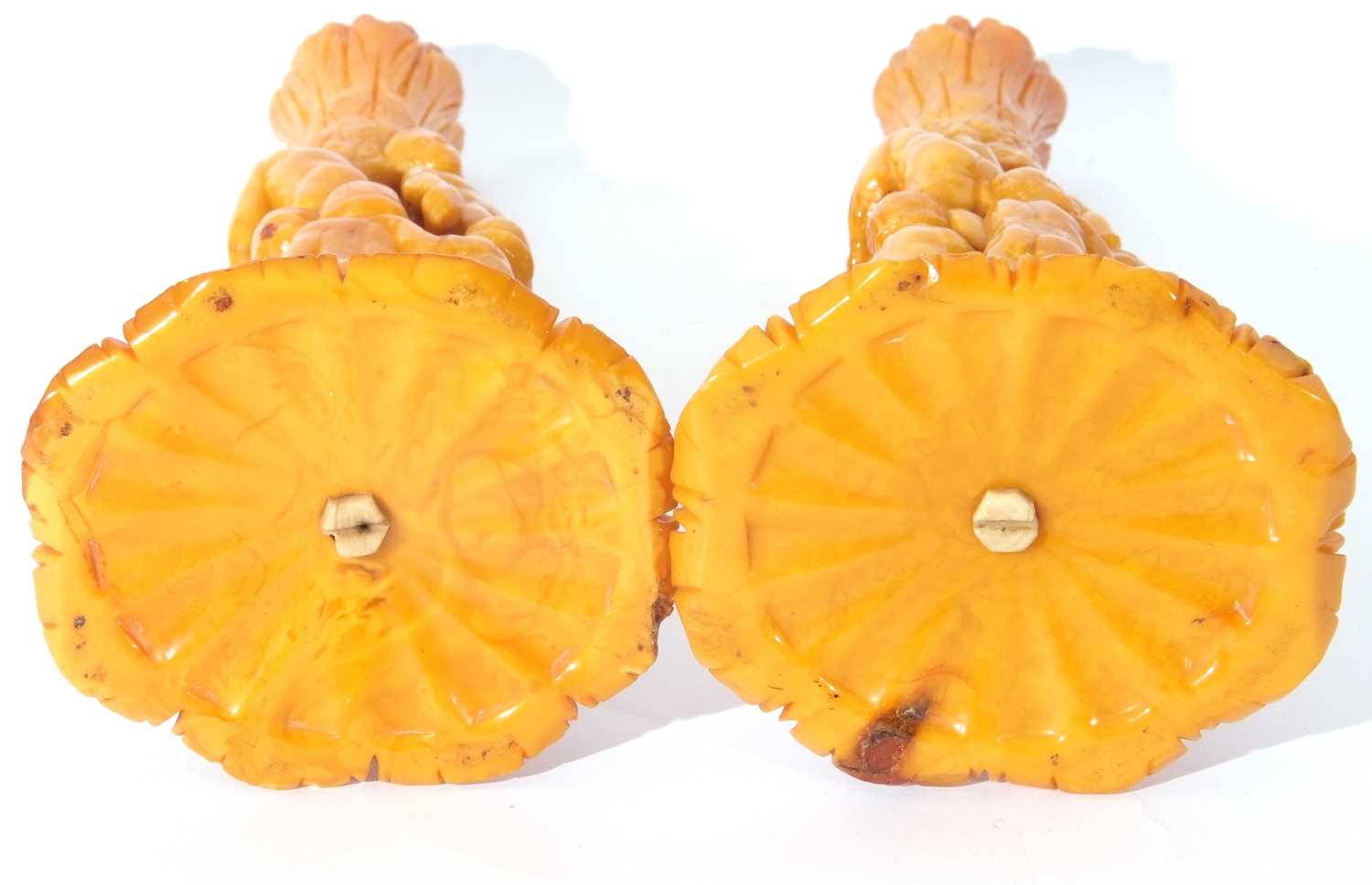 Pair of mid 19th century natural Baltic amber candlesticks (possibly German), having Corinthian - Image 12 of 16