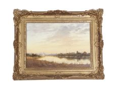 Jack Pulfer (British, Contemporary) River Landscape , Oil on canvas. 10x13ins