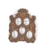 Late Ching dynasty carved wooden photo frame with 5 oval panels surrounded by foliate scrolls and