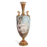 An impressive Royal Worcester vase, the central blue ground finely decorated with a group of swans